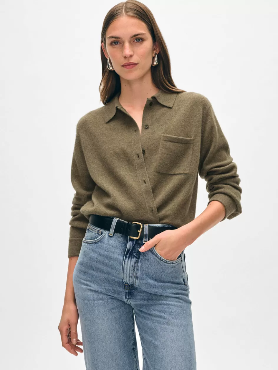 White + Warren Tops-cashmere button down shirt