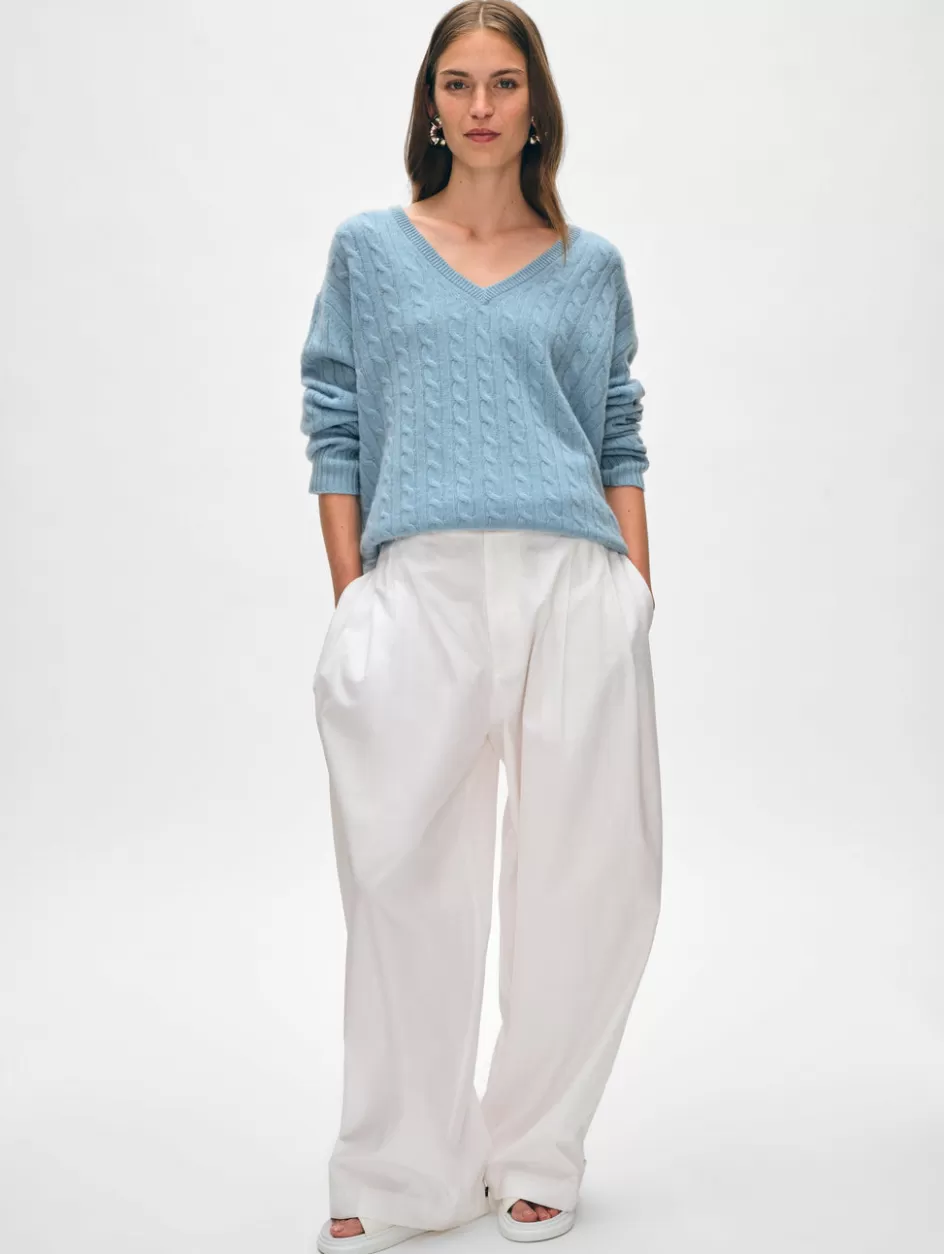 White + Warren Sweaters-cashmere cable knit v neck