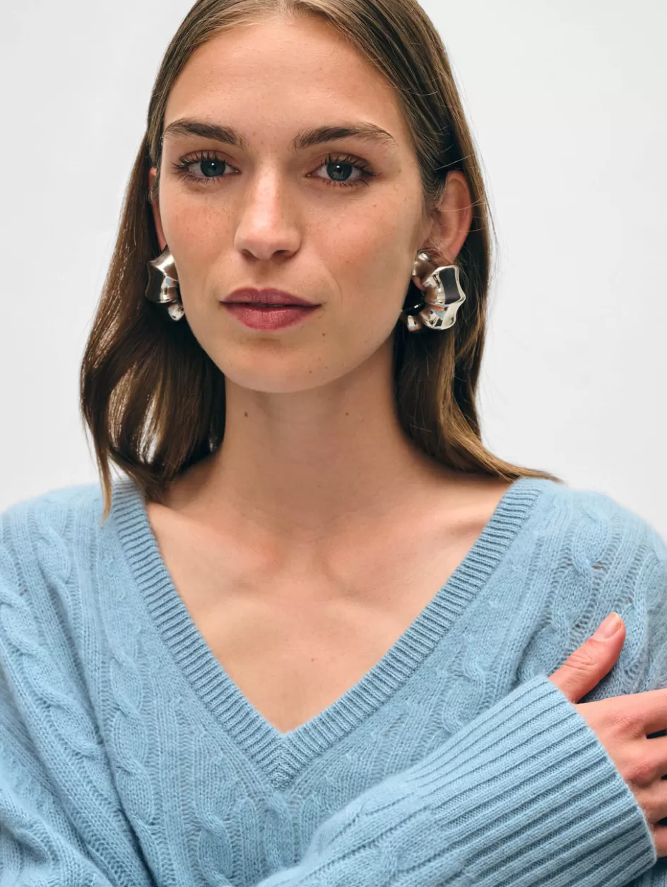 White + Warren Sweaters-cashmere cable knit v neck