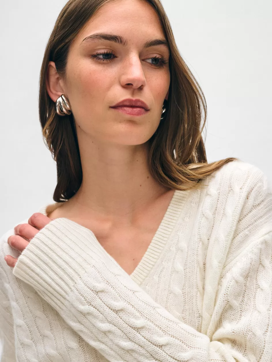 White + Warren Sweaters-cashmere cable knit v neck
