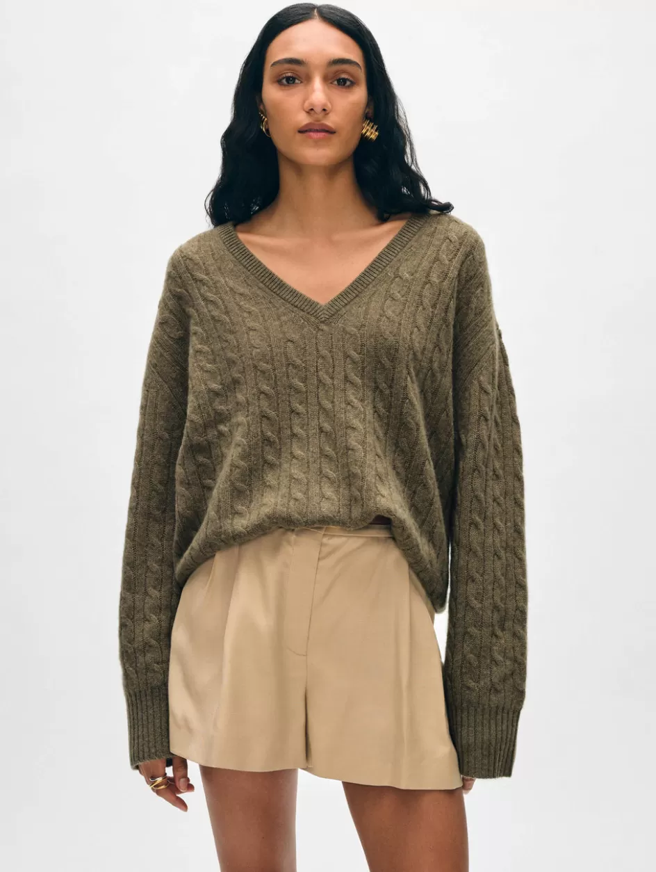 White + Warren Sweaters-cashmere cable knit v neck