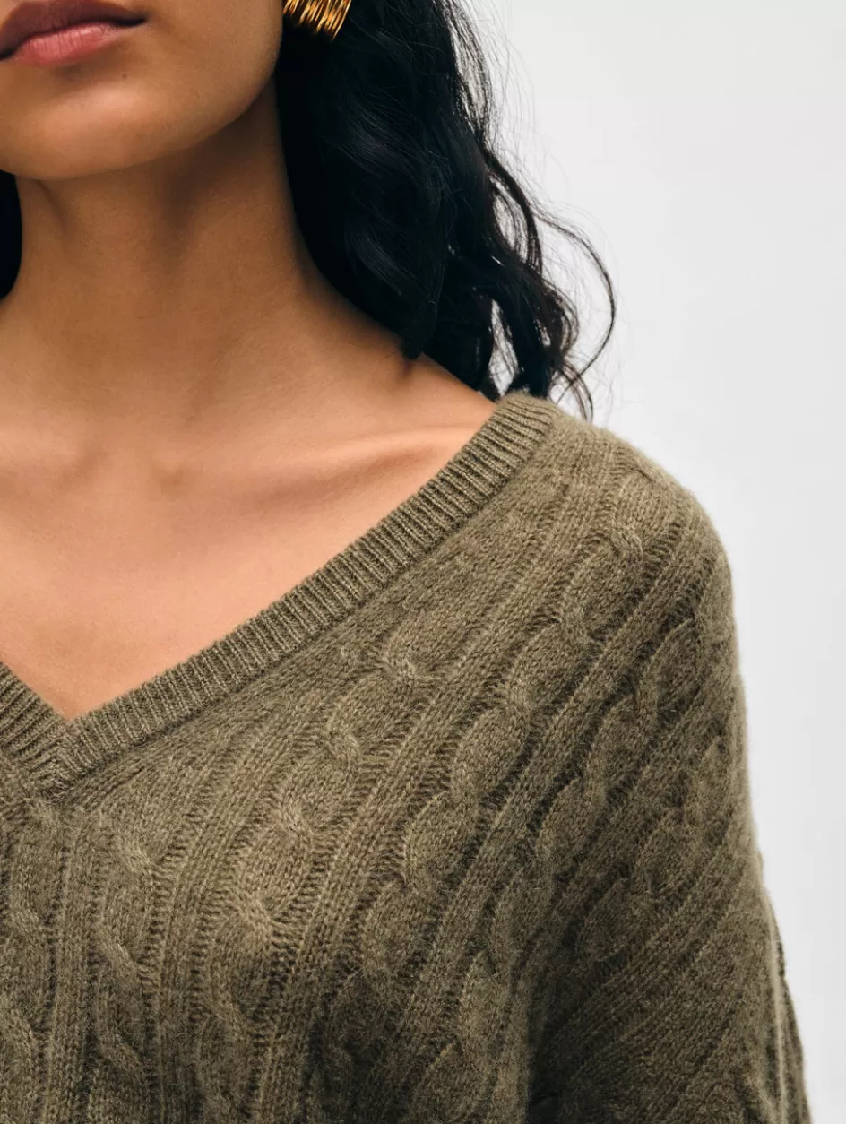 White + Warren Sweaters-cashmere cable knit v neck