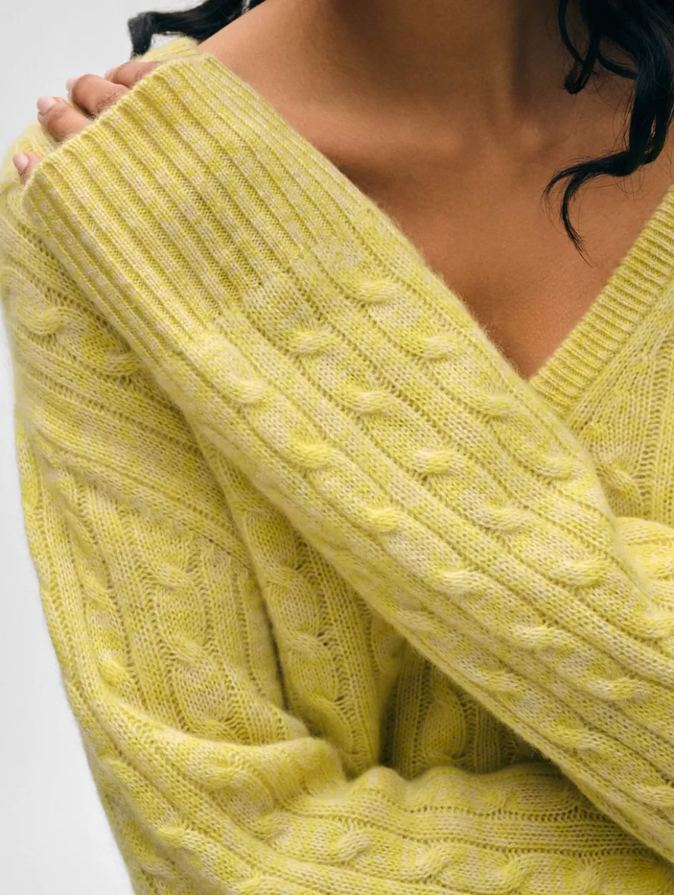 White + Warren Sweaters-cashmere cable knit v neck