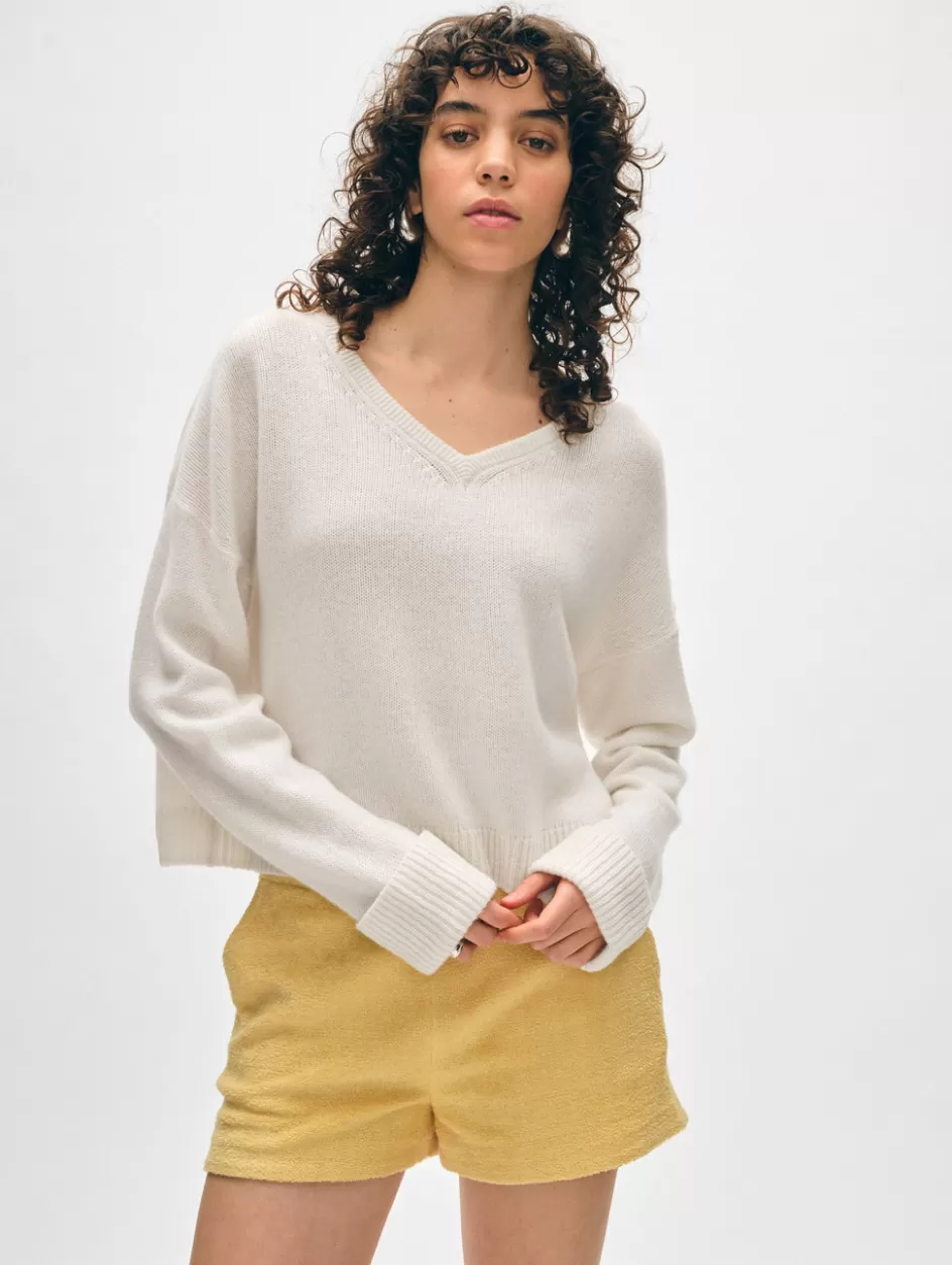 White + Warren Sweaters-cashmere cuffed v neck