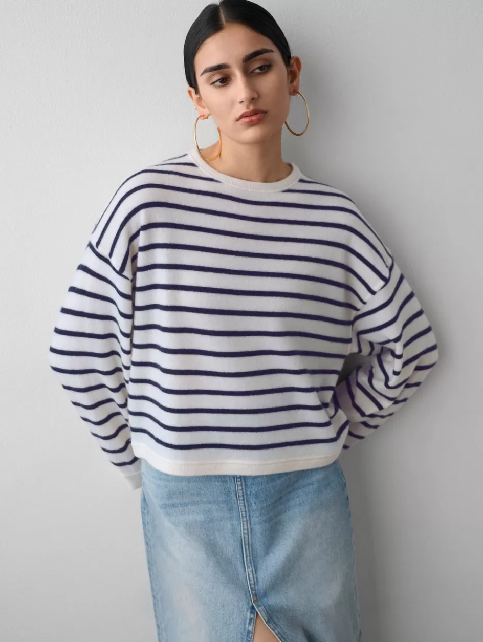 White + Warren Sweaters-cashmere drop shoulder striped sweater