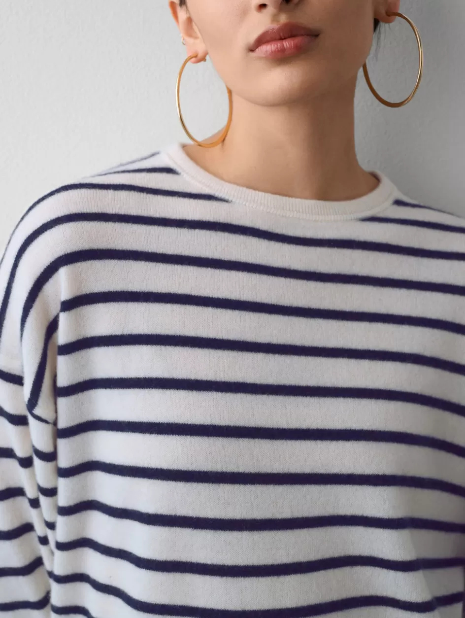 White + Warren Sweaters-cashmere drop shoulder striped sweater