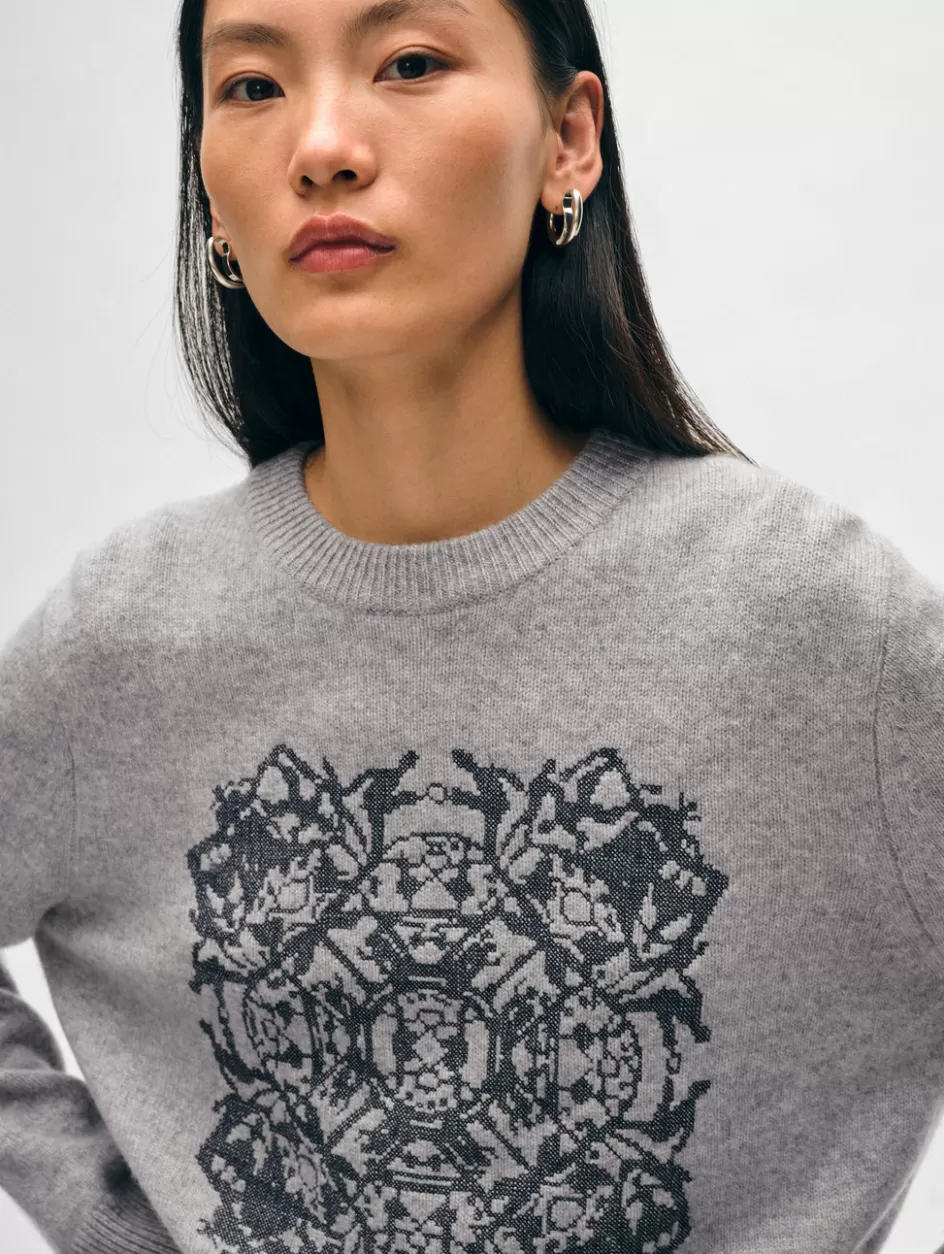 White + Warren Sweaters-cashmere fairytale embroidered crewneck