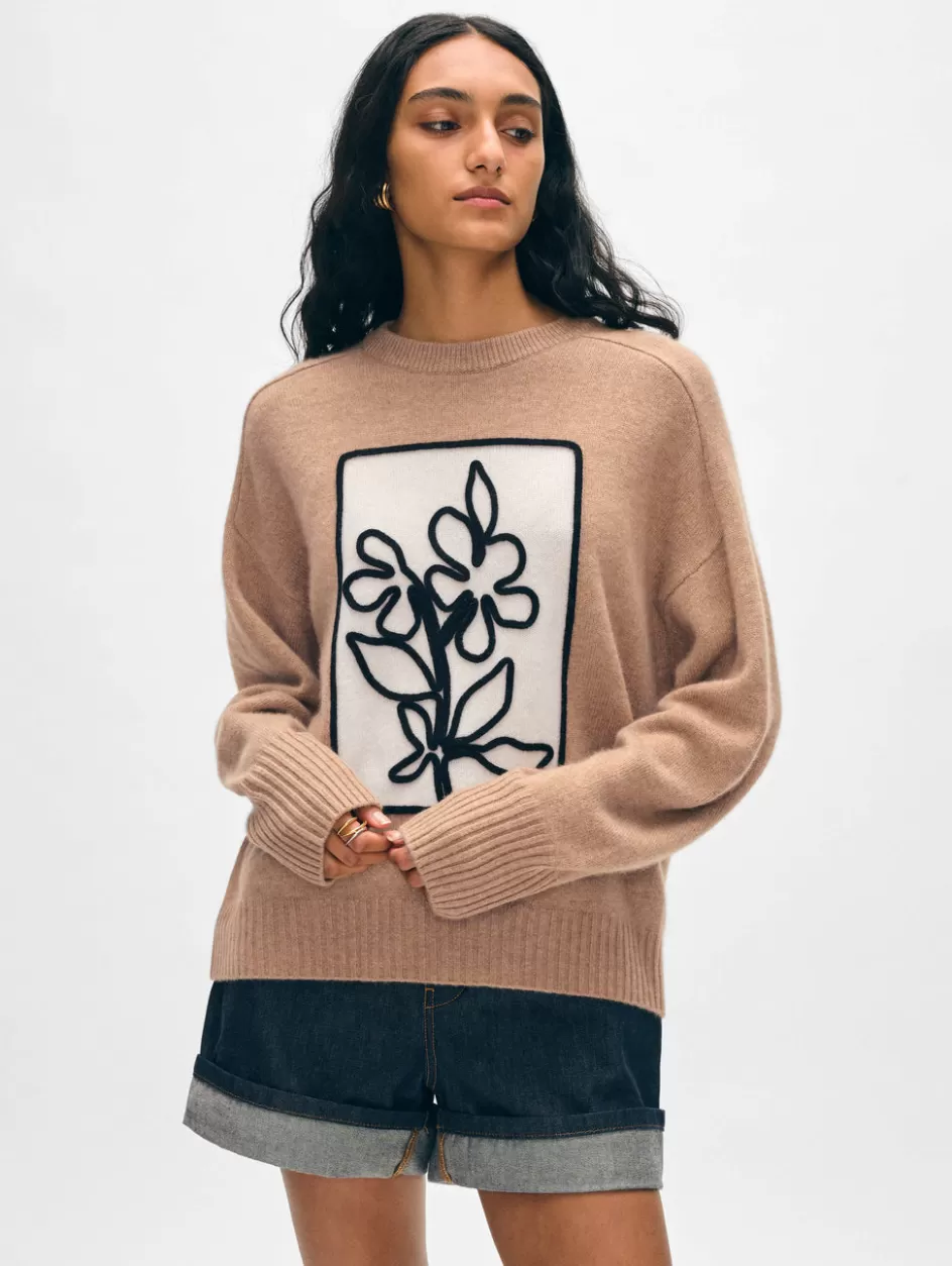 White + Warren Sweaters-cashmere floral appliqué crewneck