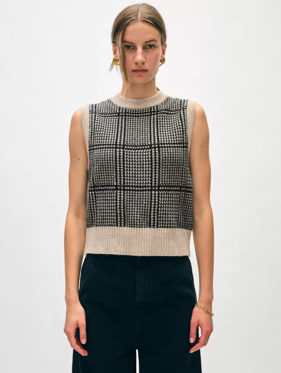 White + Warren Tops-cashmere houndstooth shell