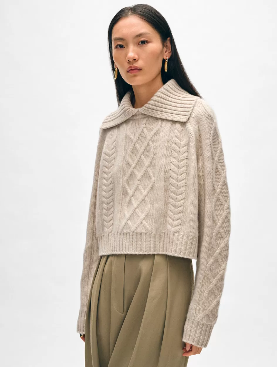 White + Warren Sweaters-cashmere luxe cable collar crewneck
