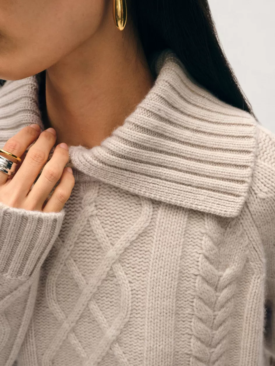 White + Warren Sweaters-cashmere luxe cable collar crewneck