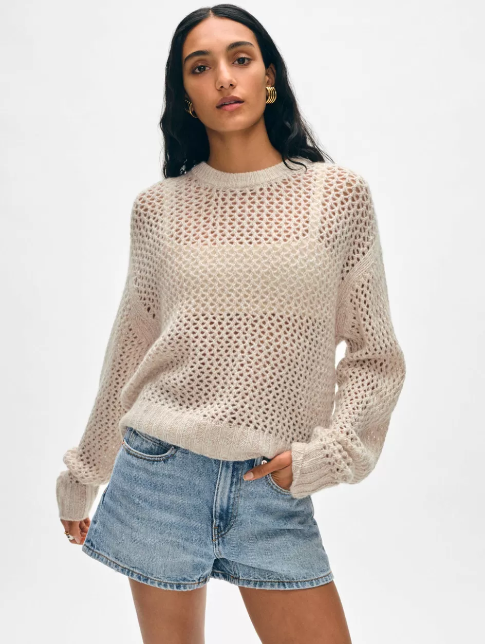 White + Warren Sweaters-cashmere marled mesh crewneck