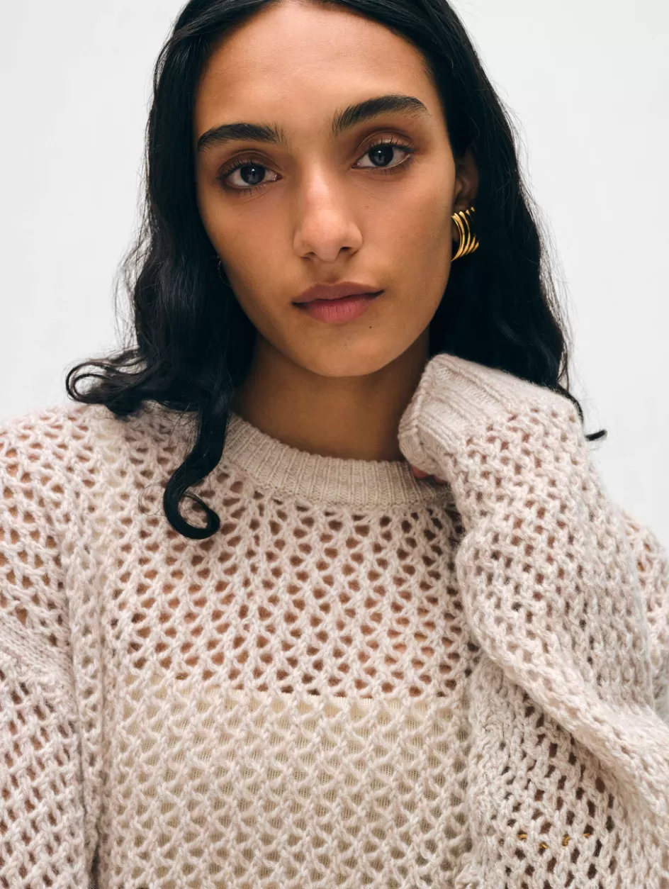 White + Warren Sweaters-cashmere marled mesh crewneck