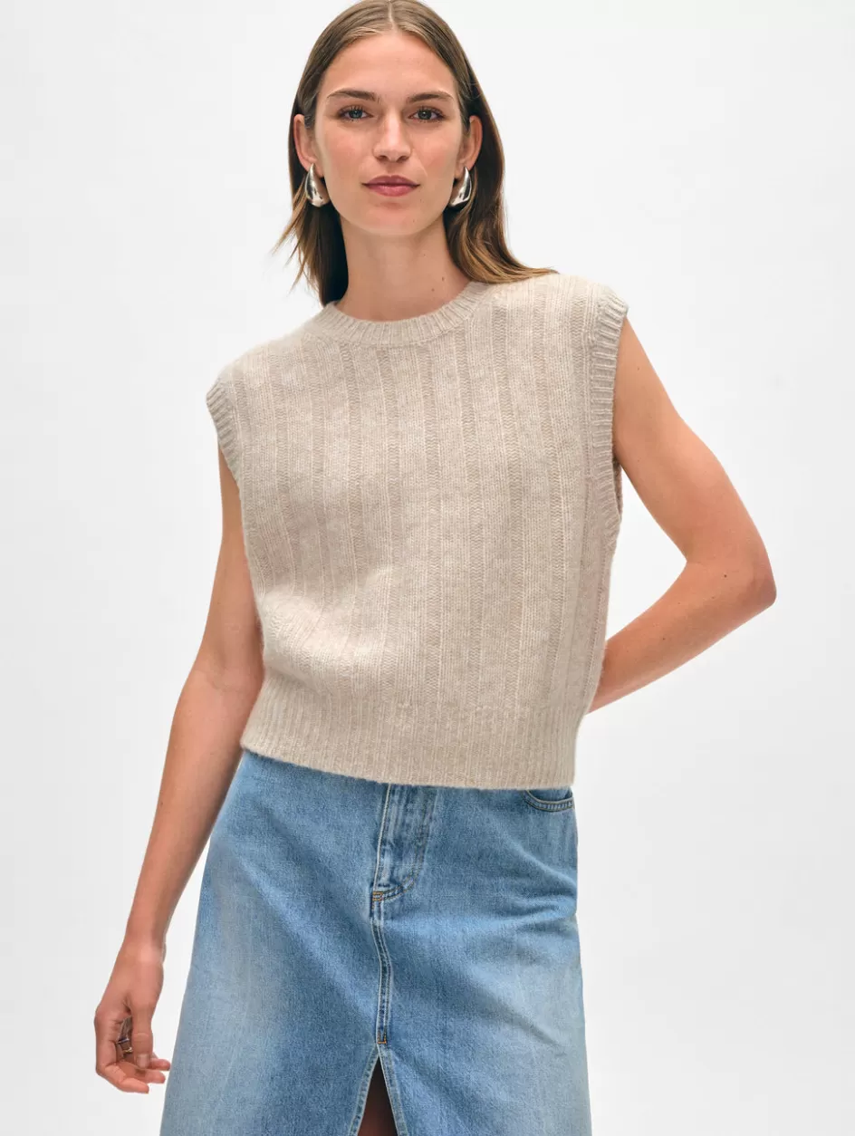 White + Warren Tops-cashmere marled wide ribbed shell