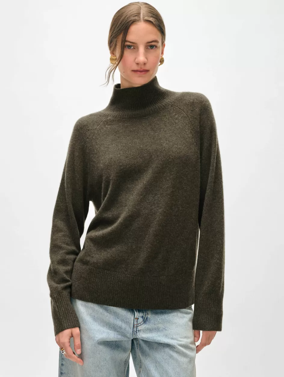 White + Warren Sweaters-cashmere rib trim standneck