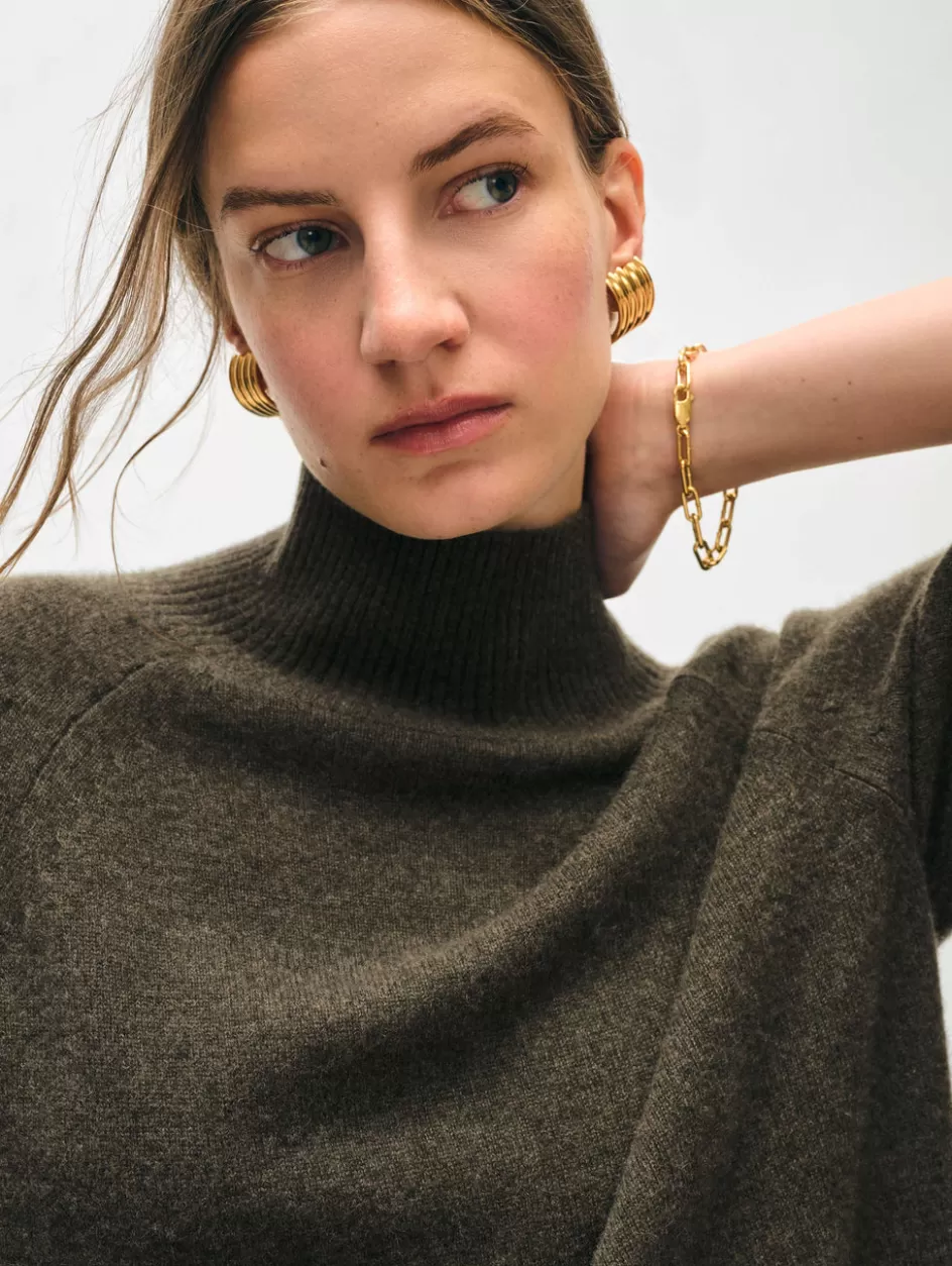 White + Warren Sweaters-cashmere rib trim standneck