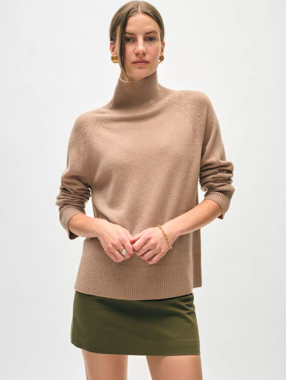 White + Warren Sweaters-cashmere rib trim standneck