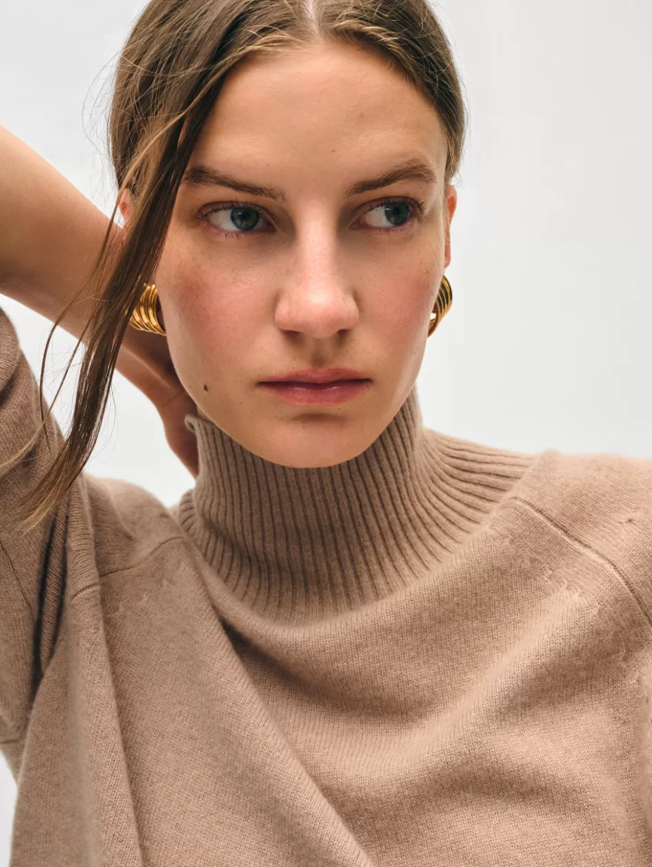 White + Warren Sweaters-cashmere rib trim standneck
