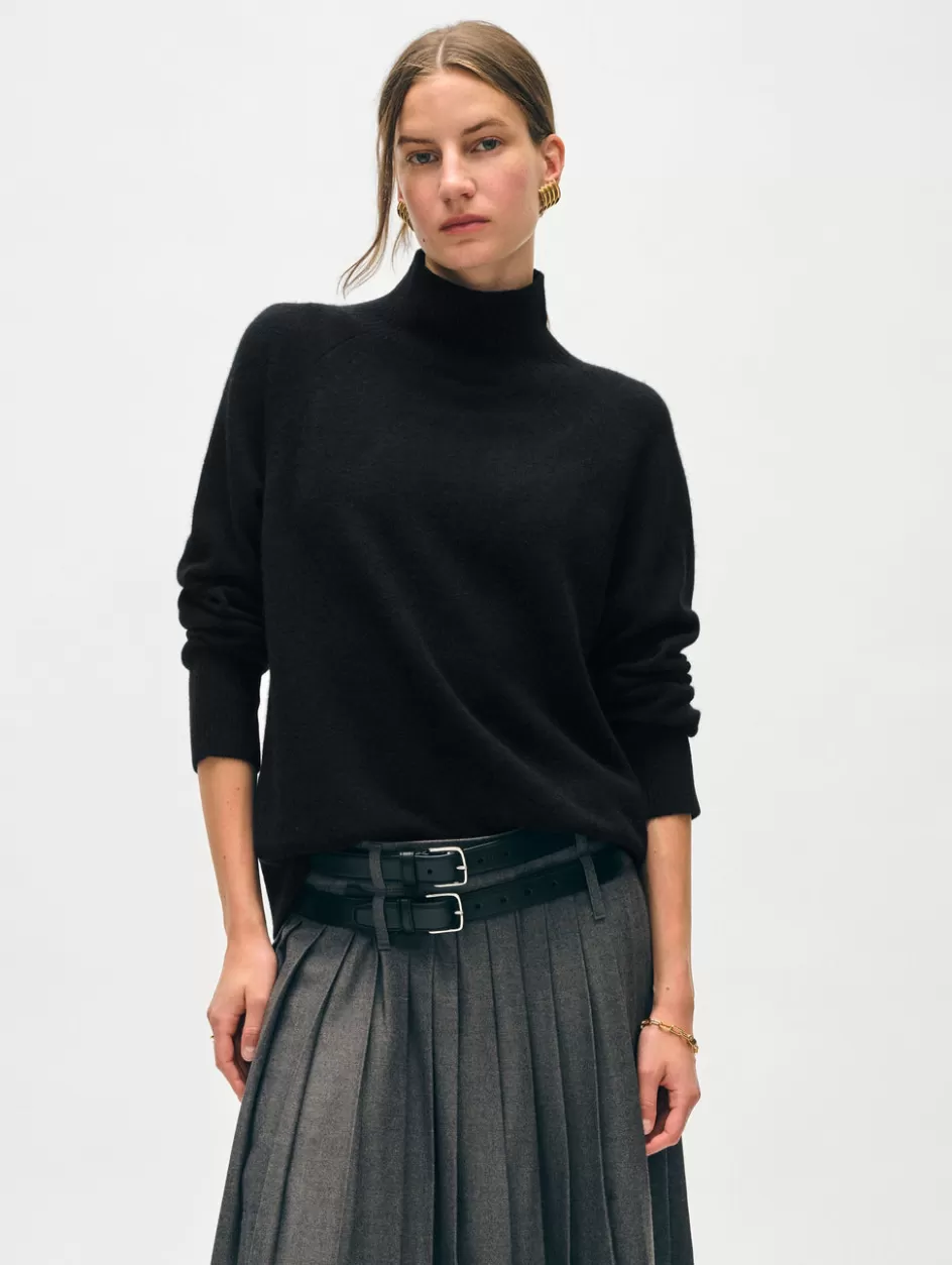 White + Warren Sweaters-cashmere rib trim standneck