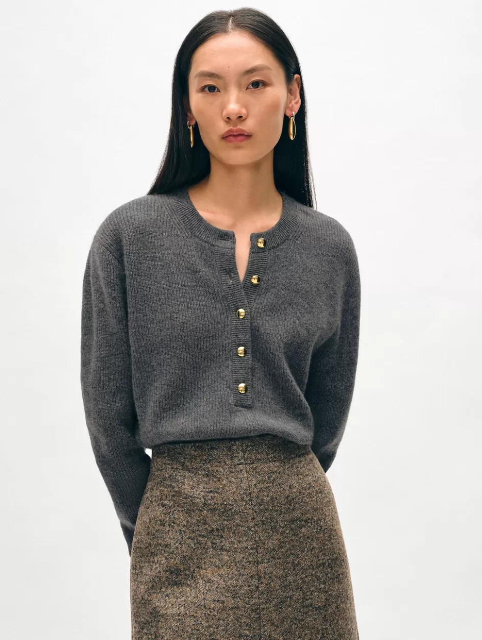 White + Warren Sweaters-cashmere ribbed gold button henley