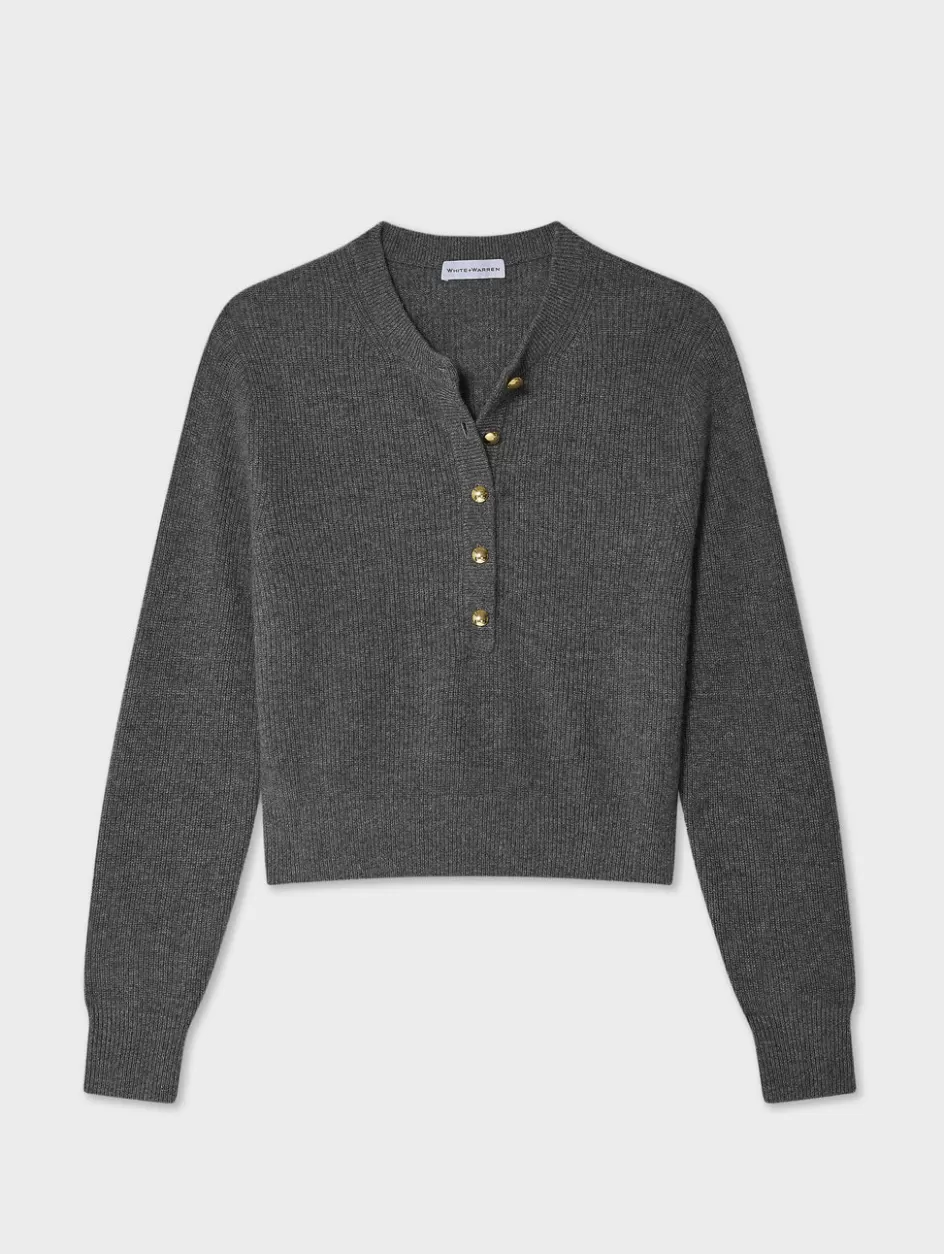 White + Warren Sweaters-cashmere ribbed gold button henley