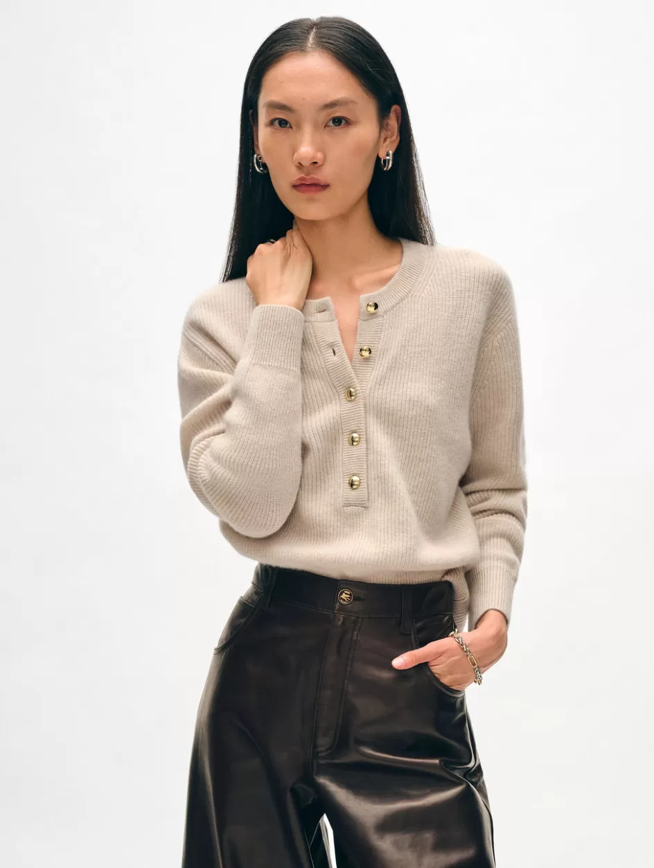 White + Warren Sweaters-cashmere ribbed gold button henley