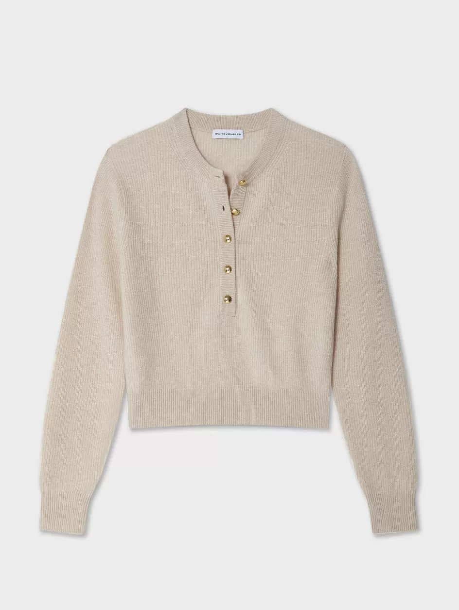 White + Warren Sweaters-cashmere ribbed gold button henley
