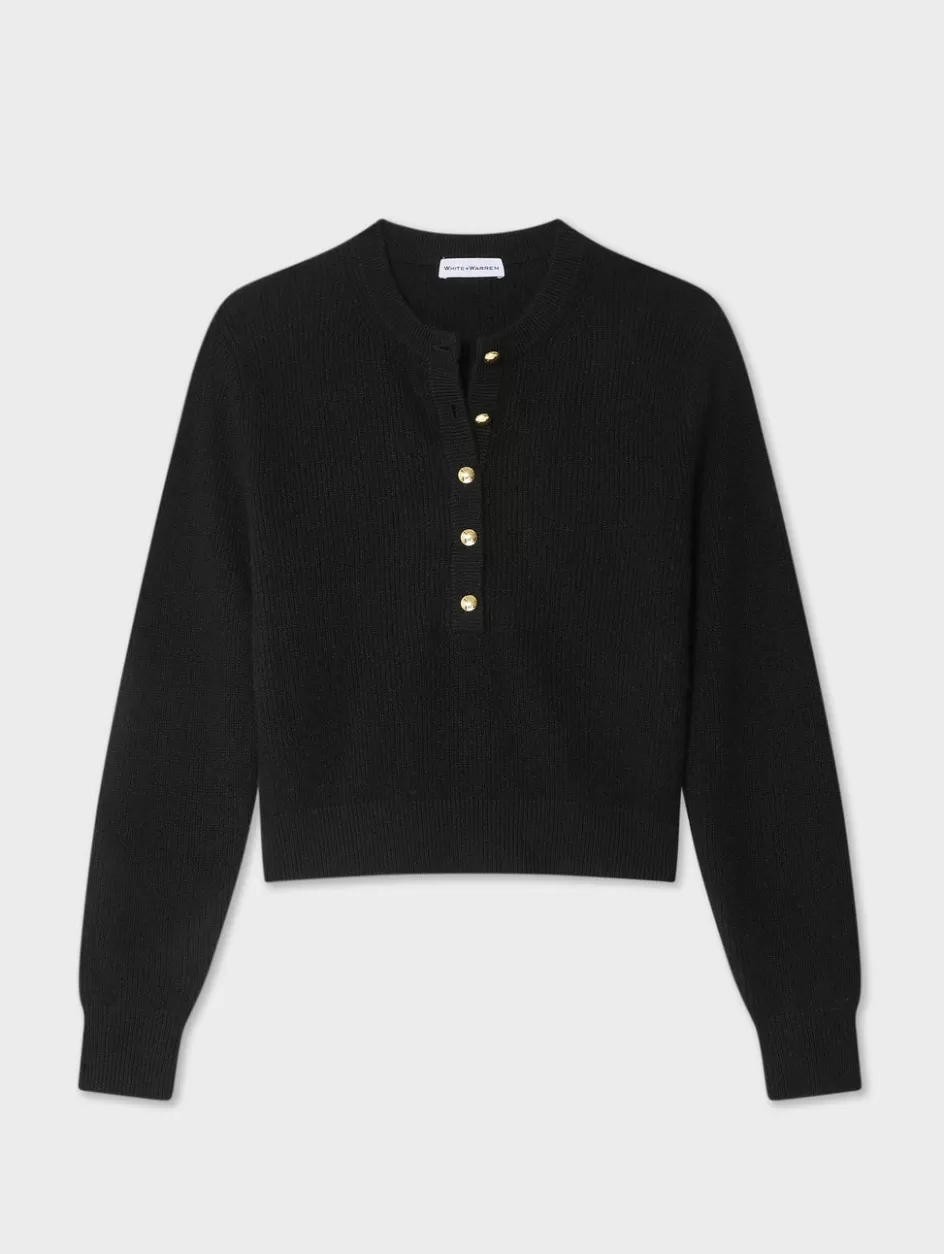 White + Warren Sweaters-cashmere ribbed gold button henley