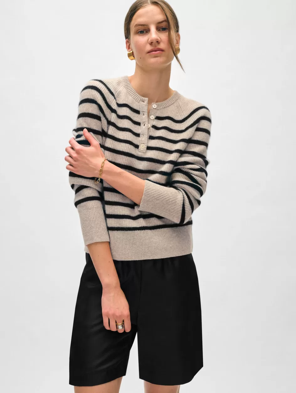 White + Warren Sweaters-cashmere ribbed striped henley