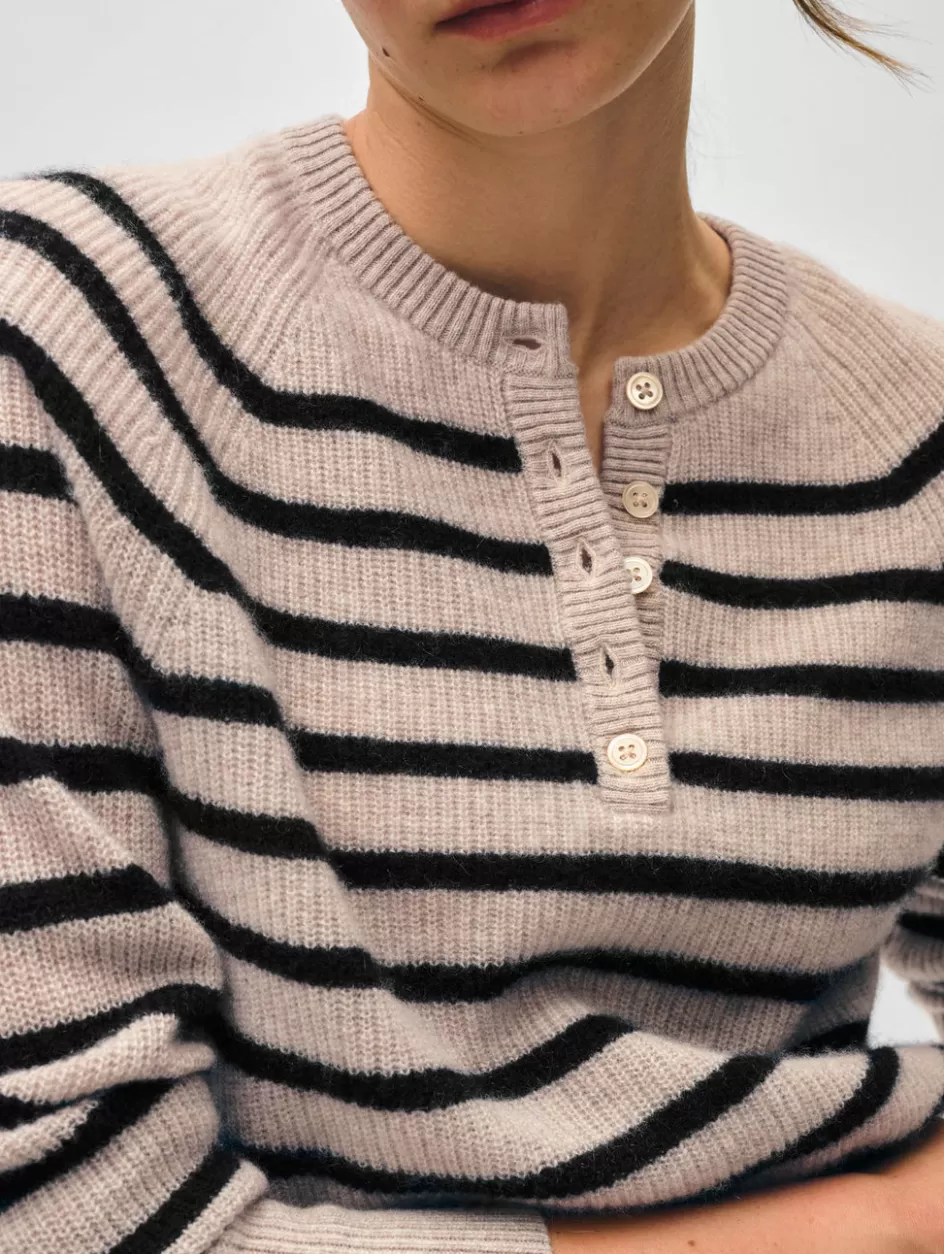 White + Warren Sweaters-cashmere ribbed striped henley