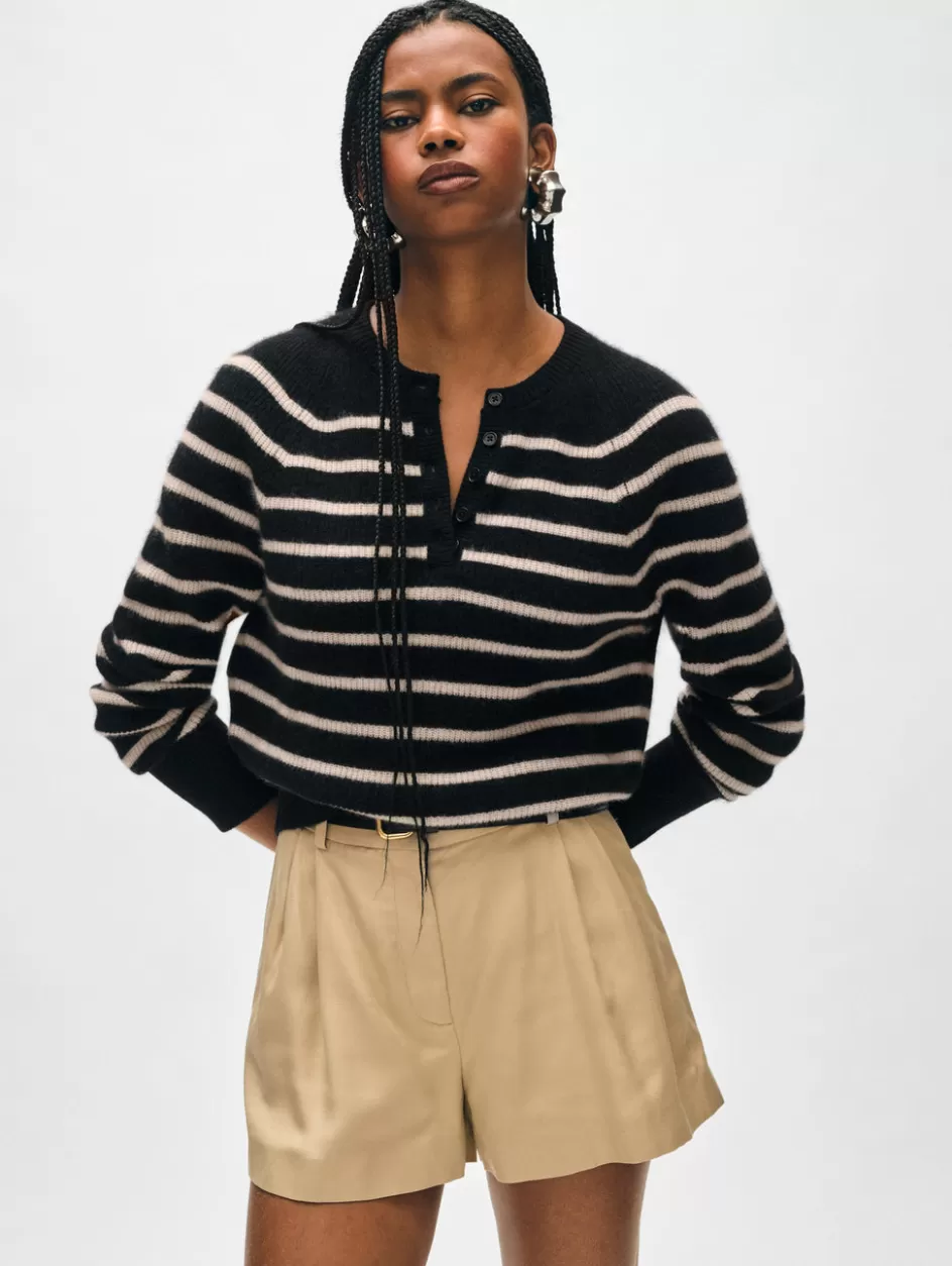 White + Warren Sweaters-cashmere ribbed striped henley