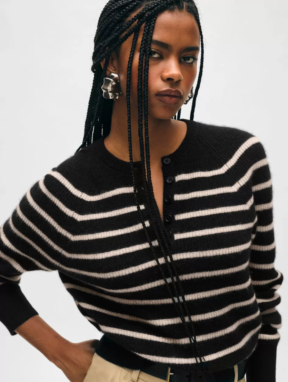 White + Warren Sweaters-cashmere ribbed striped henley