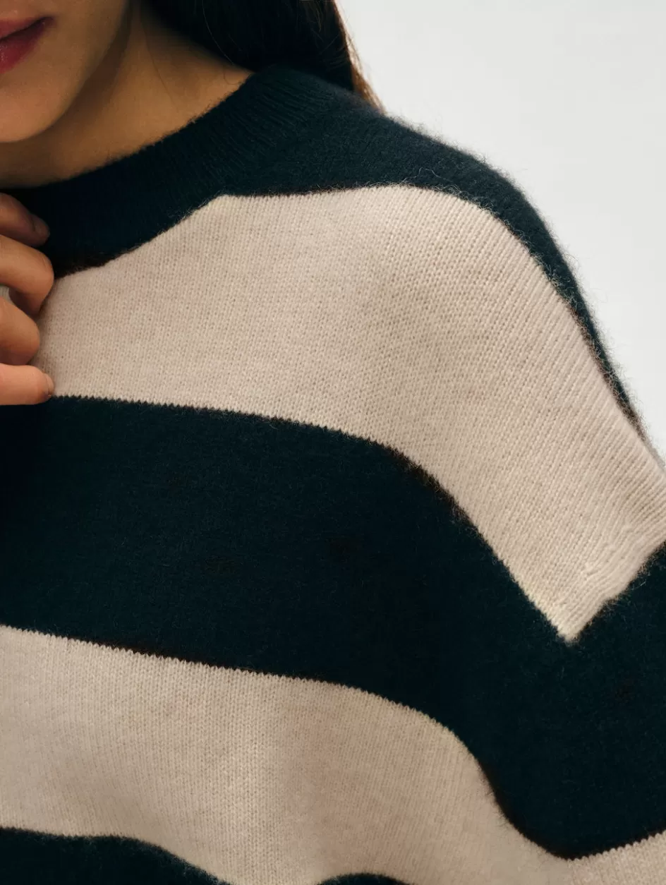 White + Warren Sweaters-cashmere striped crewneck