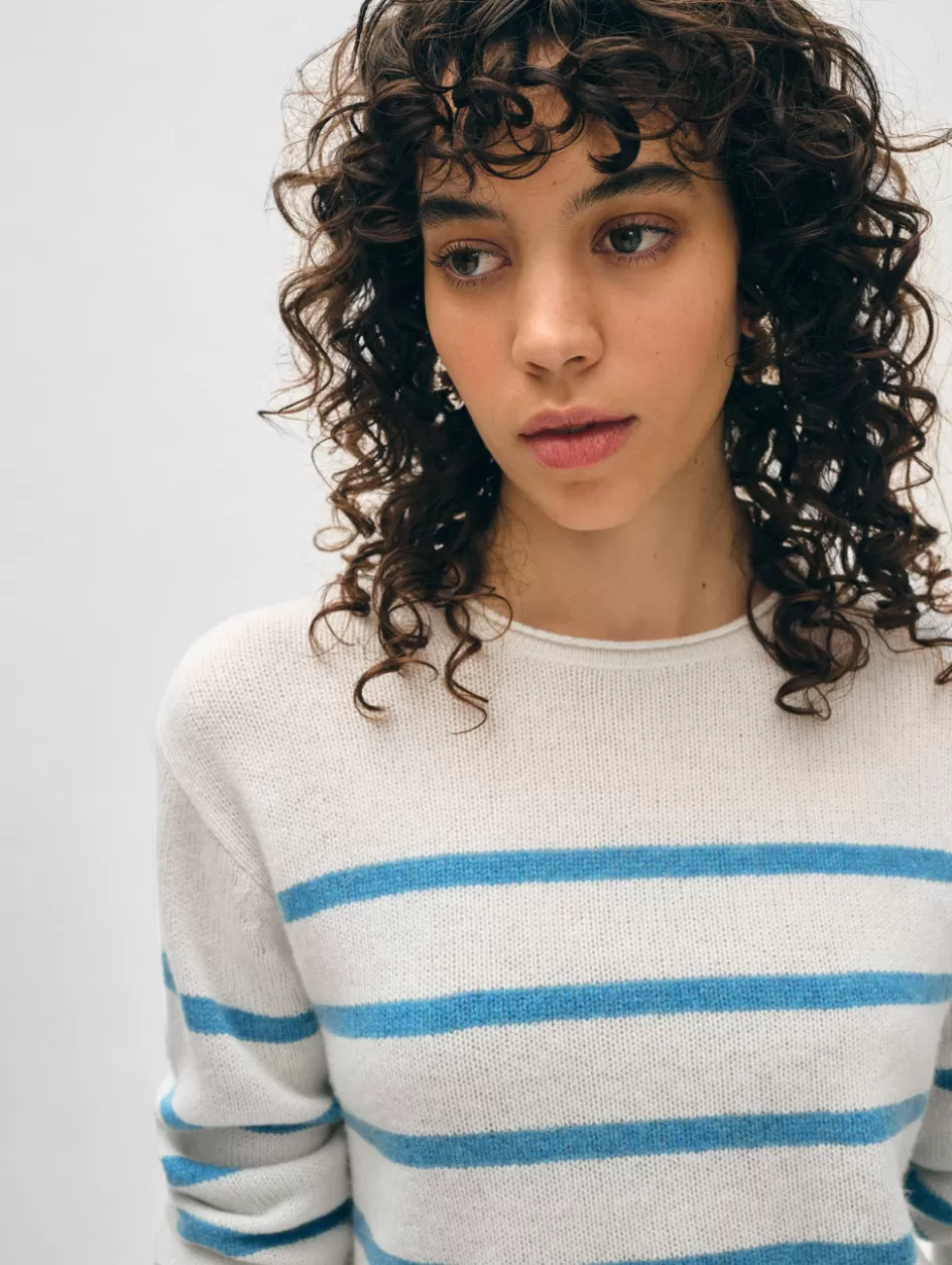 White + Warren Sweaters-cashmere striped roll trim crewneck