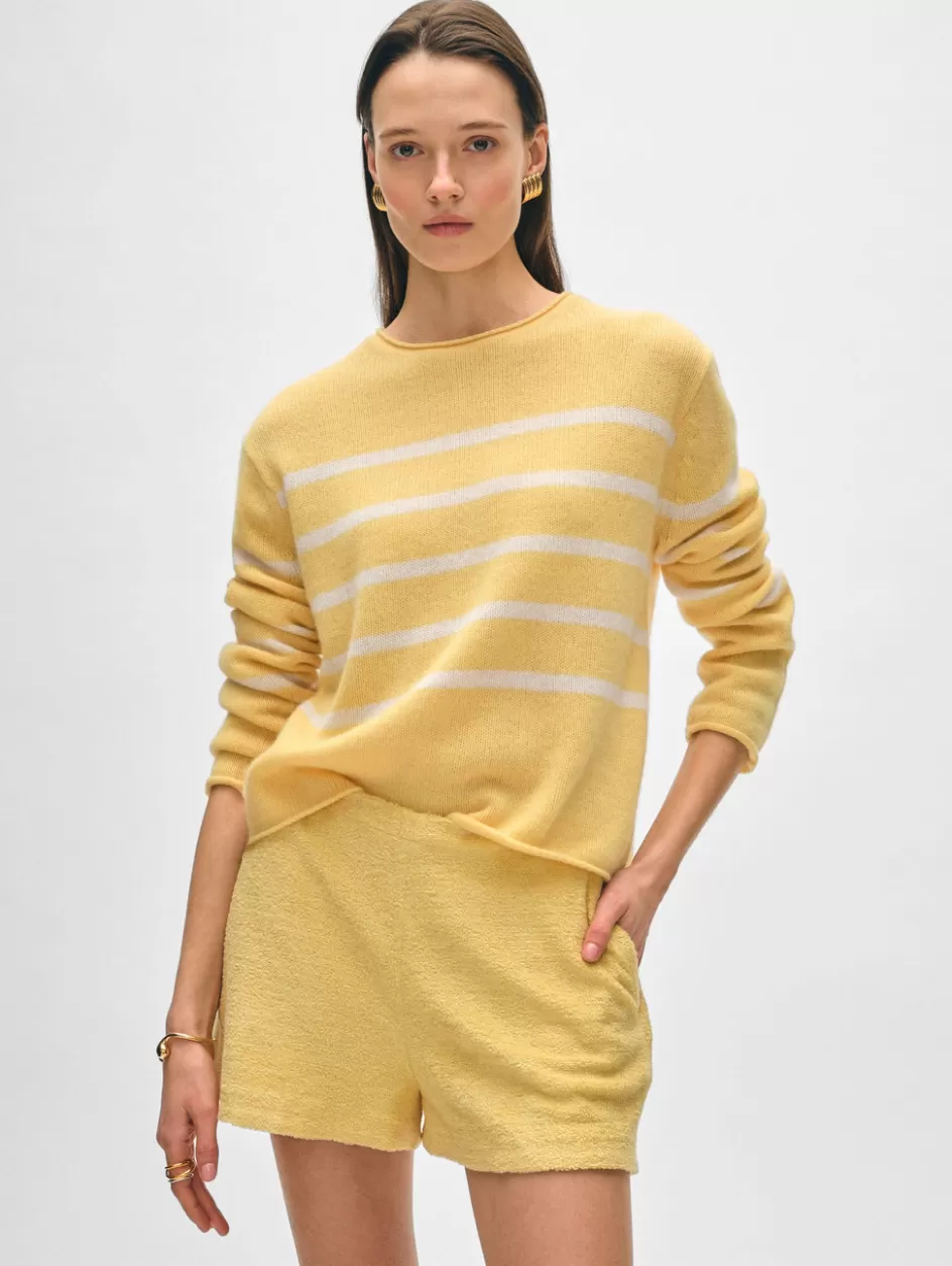 White + Warren Sweaters-cashmere striped roll trim crewneck