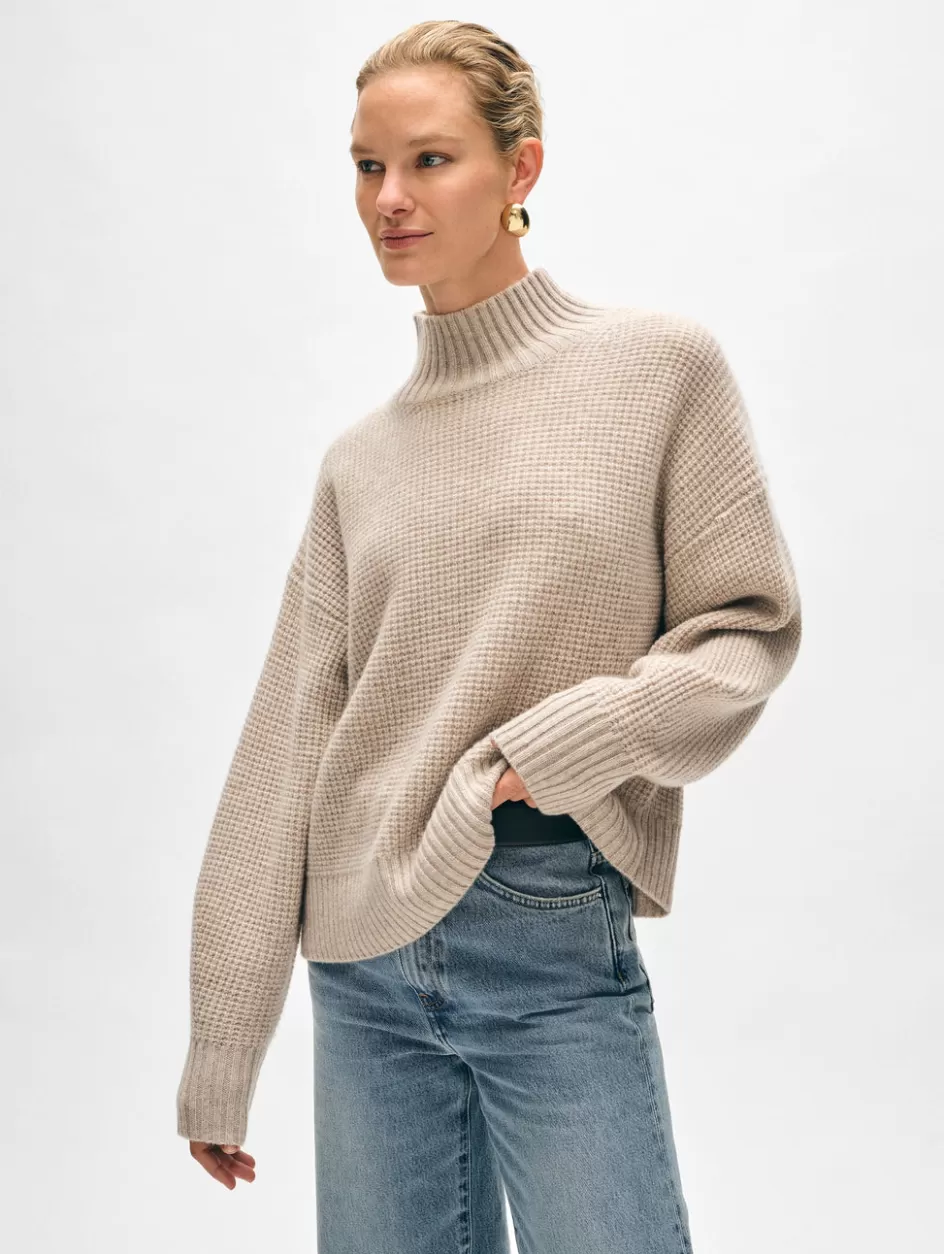White + Warren Sweaters-cashmere waffle standneck