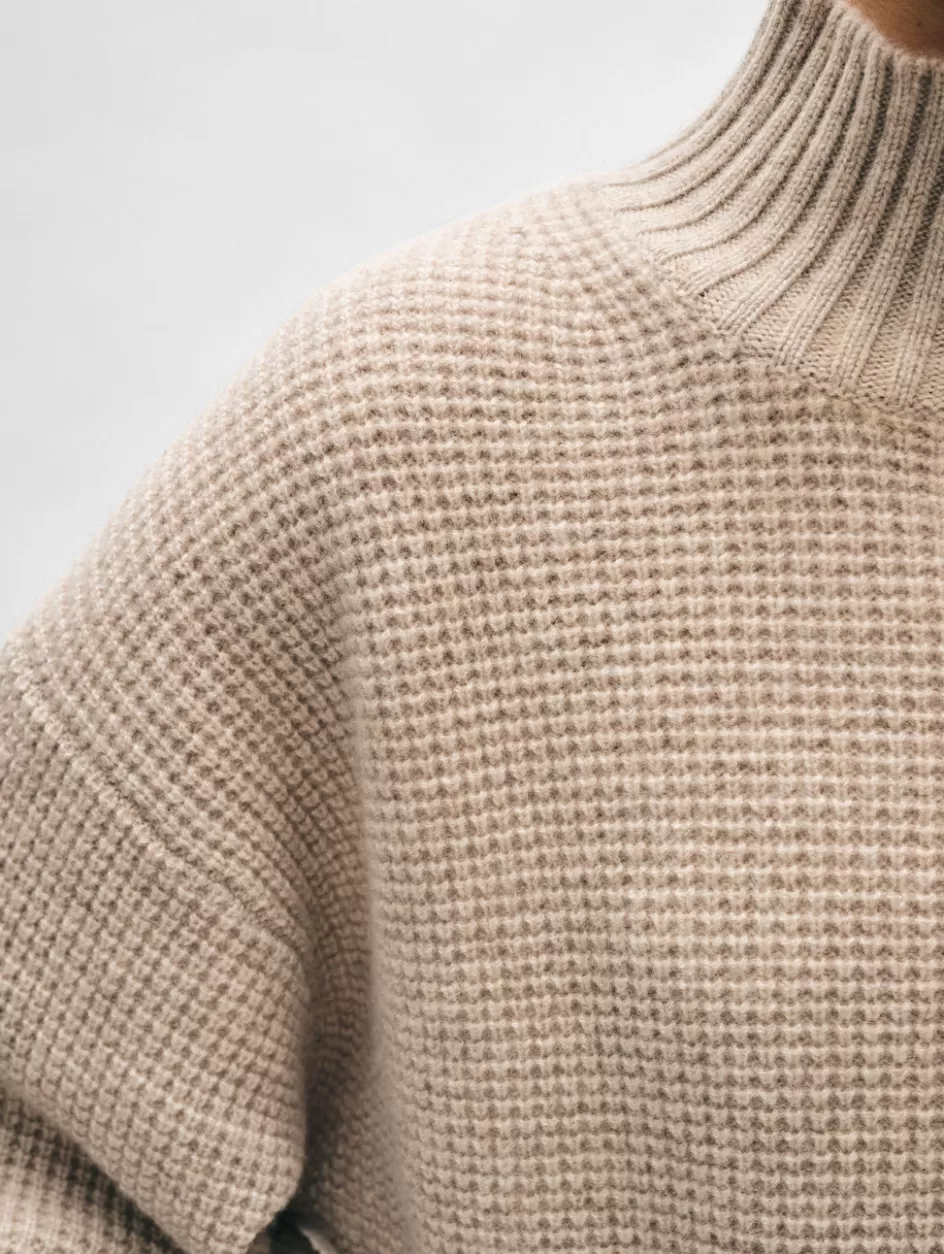 White + Warren Sweaters-cashmere waffle standneck
