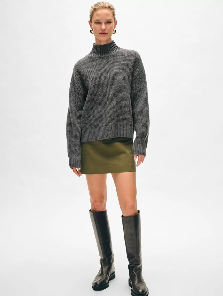 White + Warren Sweaters-cashmere waffle standneck