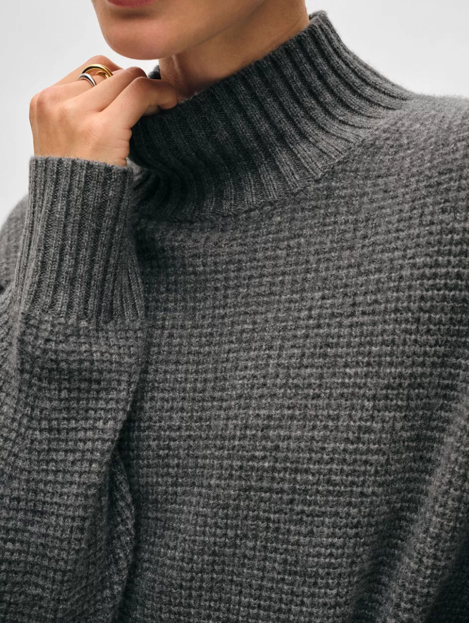 White + Warren Sweaters-cashmere waffle standneck