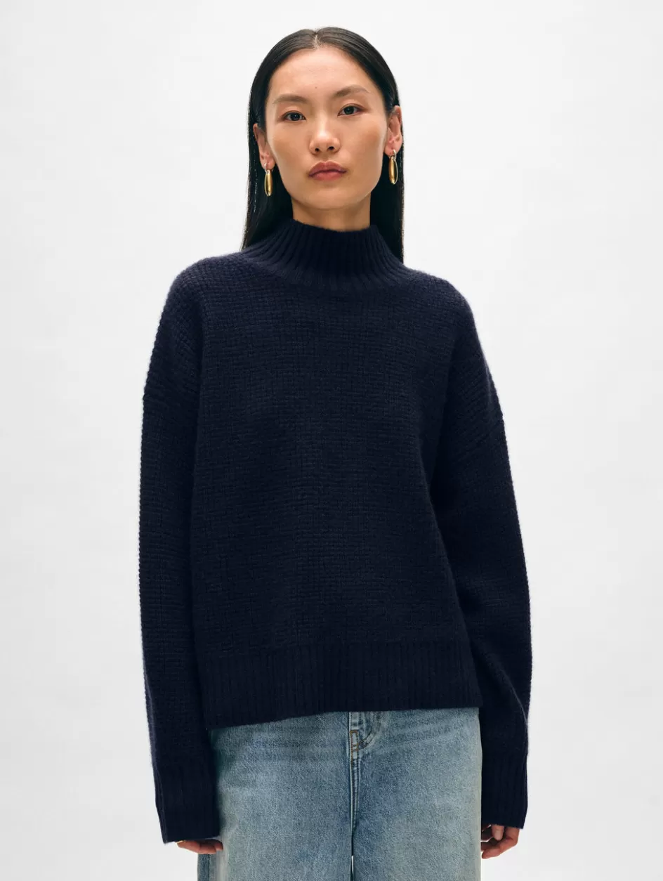 White + Warren Sweaters-cashmere waffle standneck