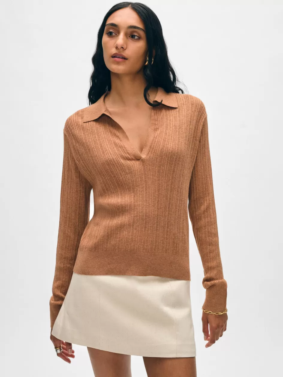 White + Warren Sweaters-cotton linen ribbed polo