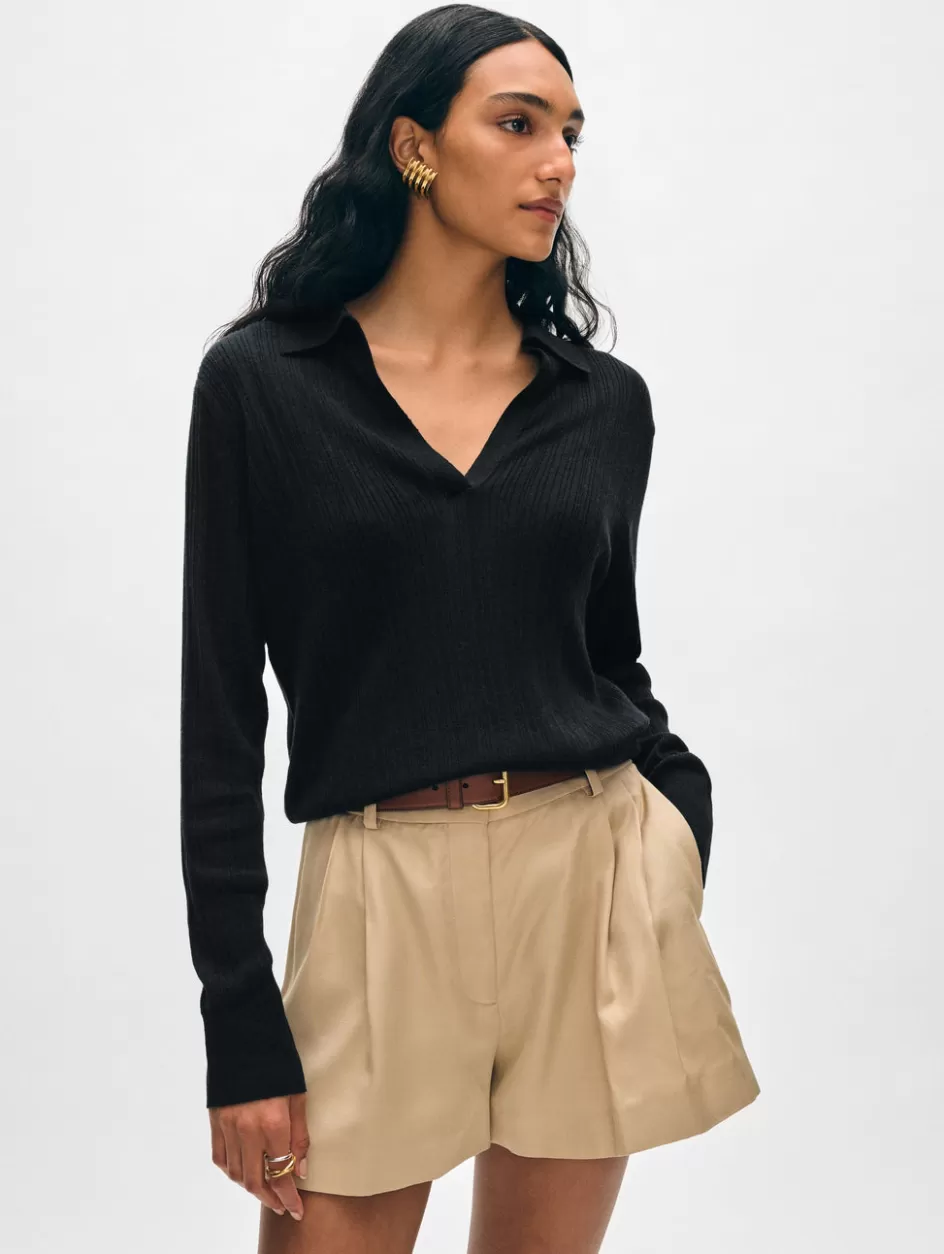 White + Warren Sweaters-cotton linen ribbed polo