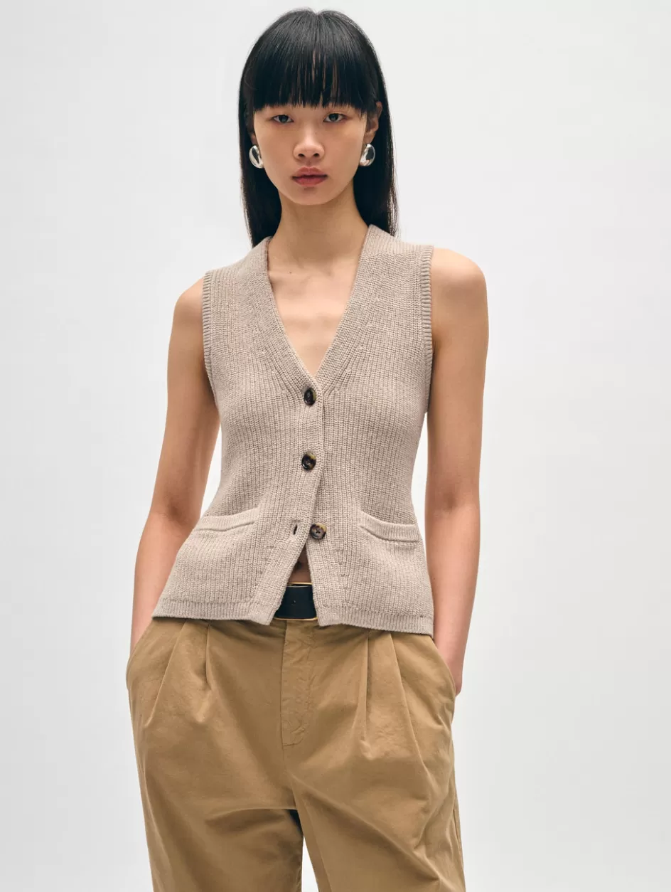 White + Warren Tops-cotton linen ribbed waistcoat