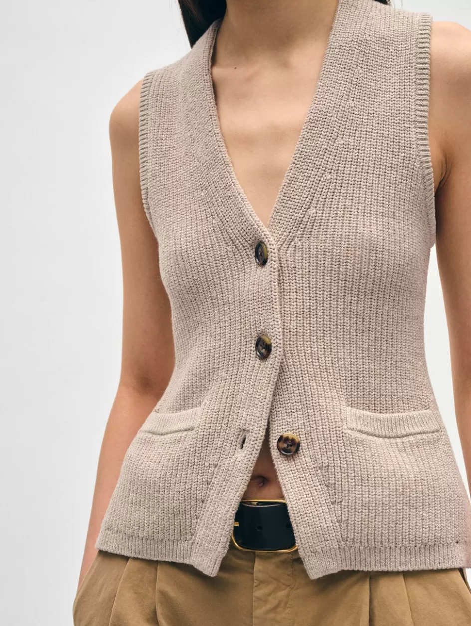 White + Warren Tops-cotton linen ribbed waistcoat