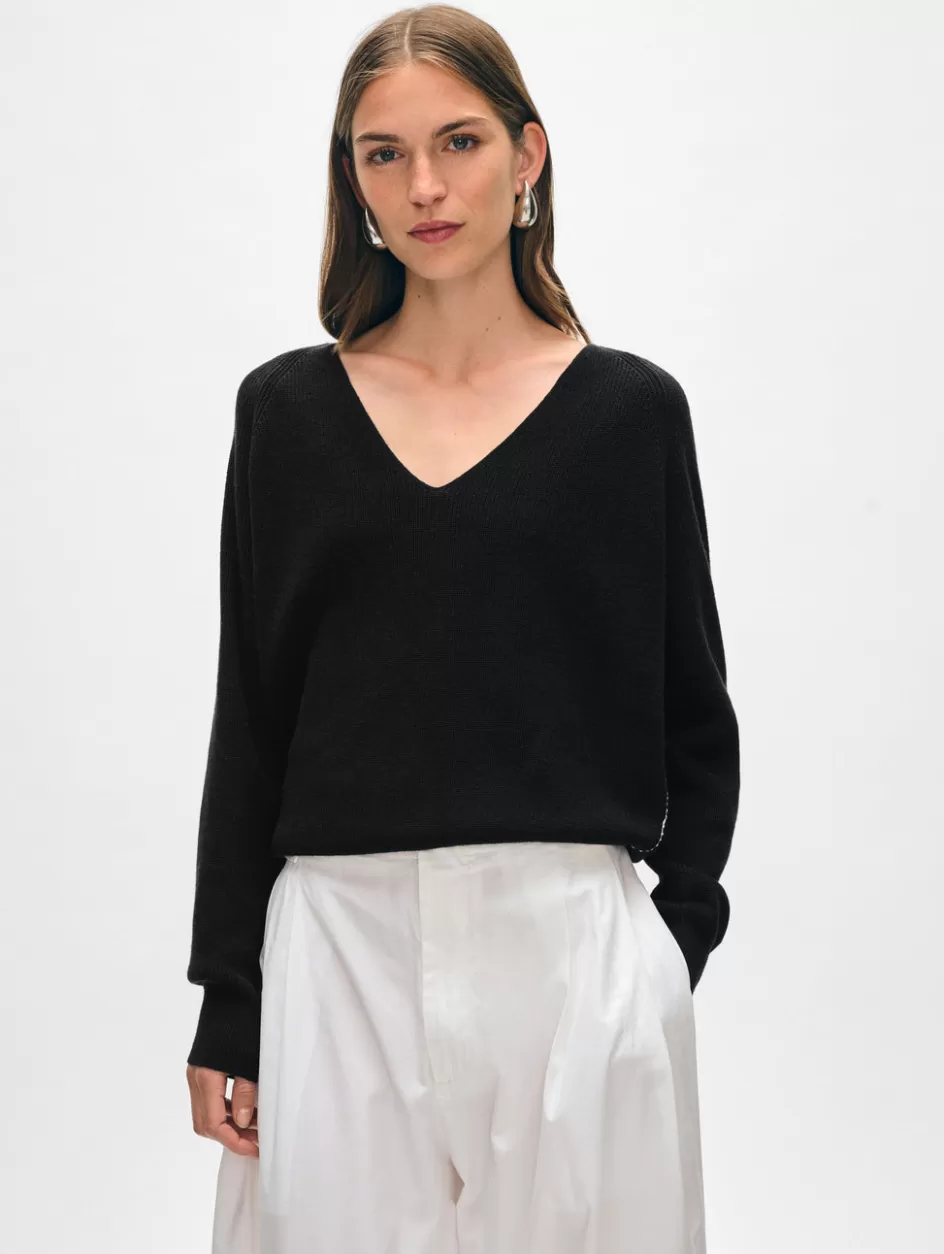 White + Warren Sweaters-cotton linen tipped v neck