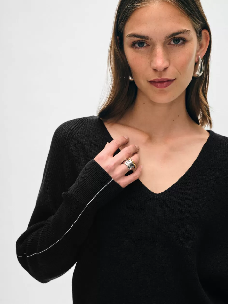 White + Warren Sweaters-cotton linen tipped v neck