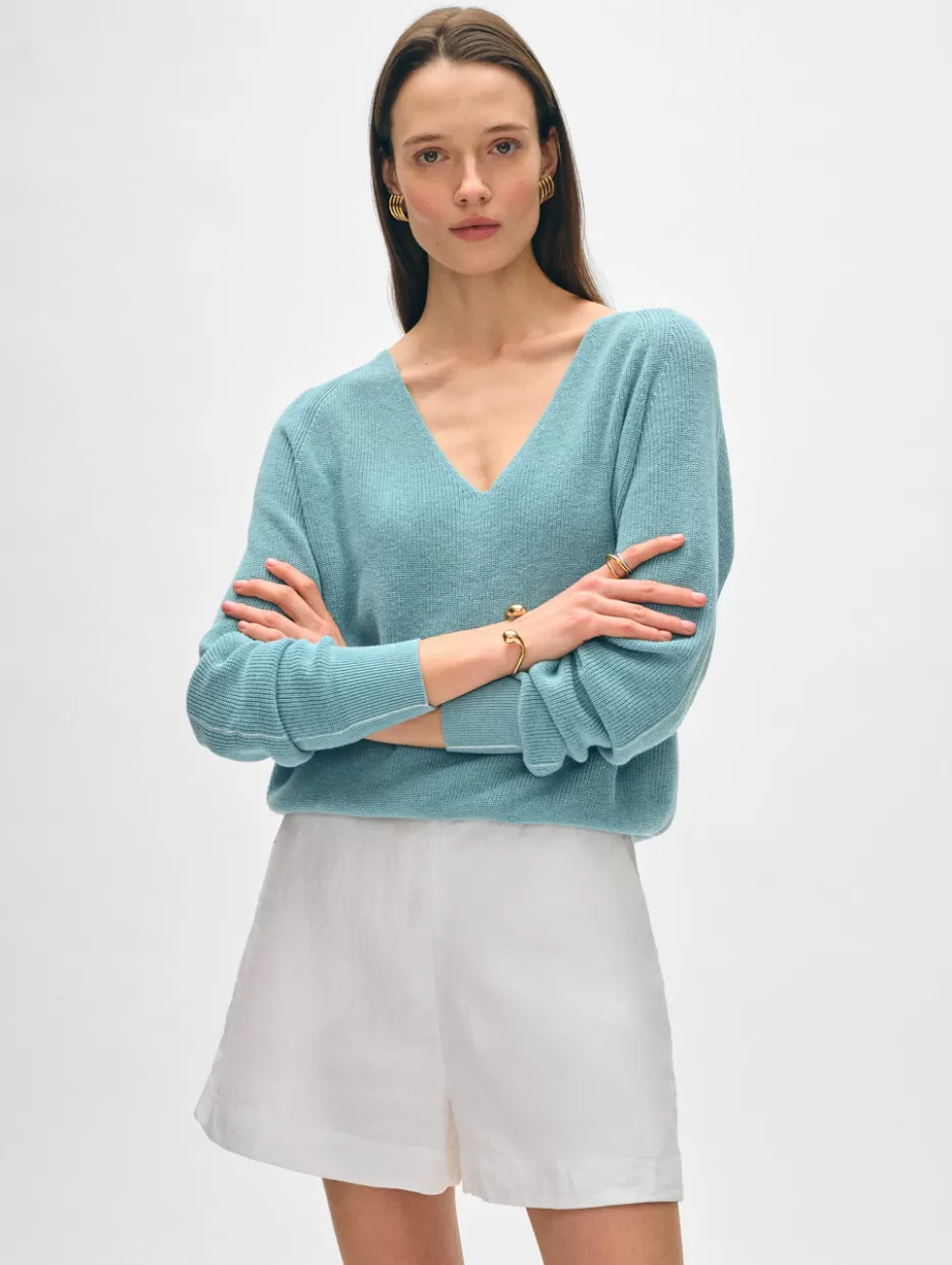 White + Warren Sweaters-cotton linen tipped v neck