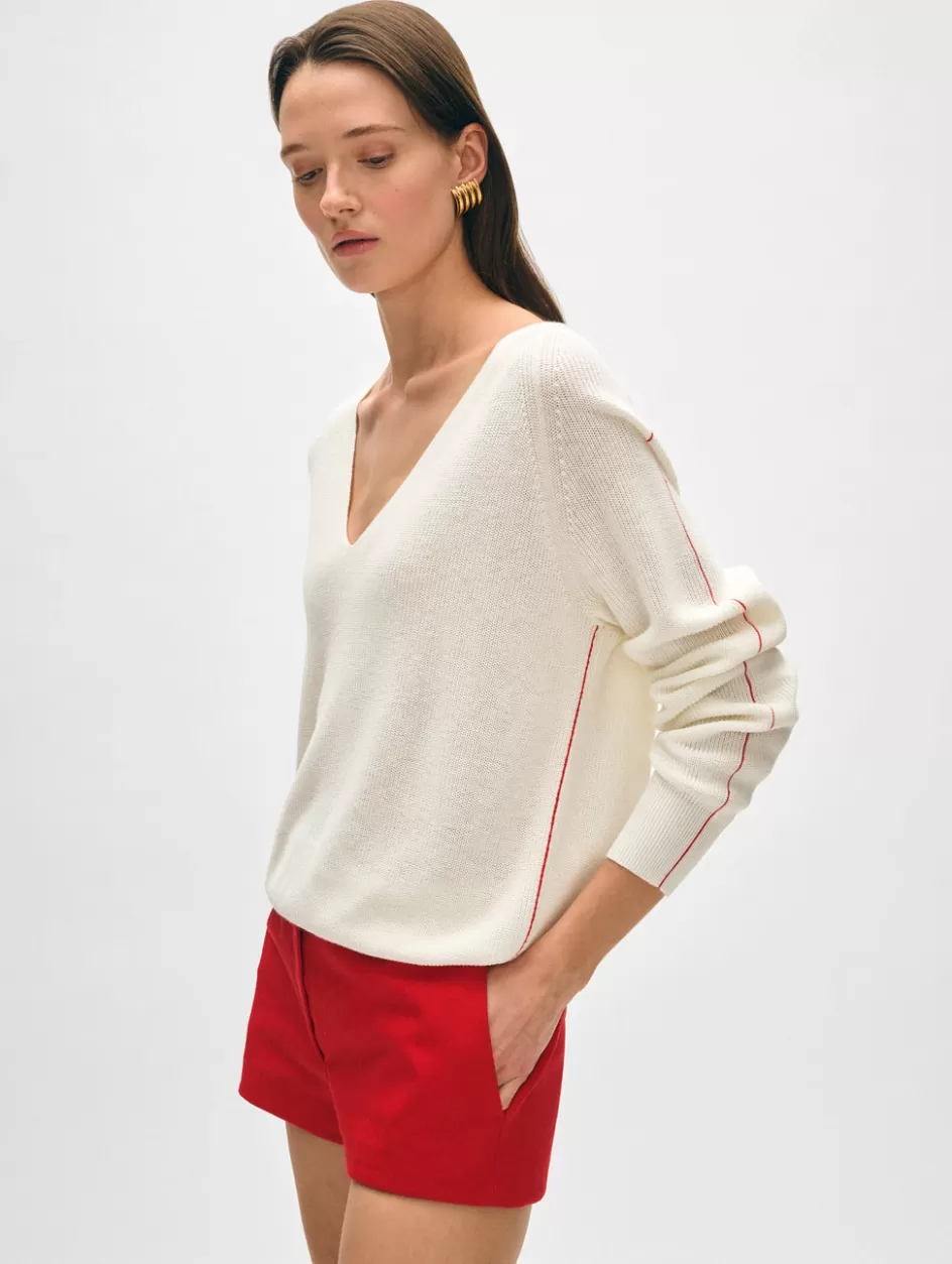 White + Warren Sweaters-cotton linen tipped v neck