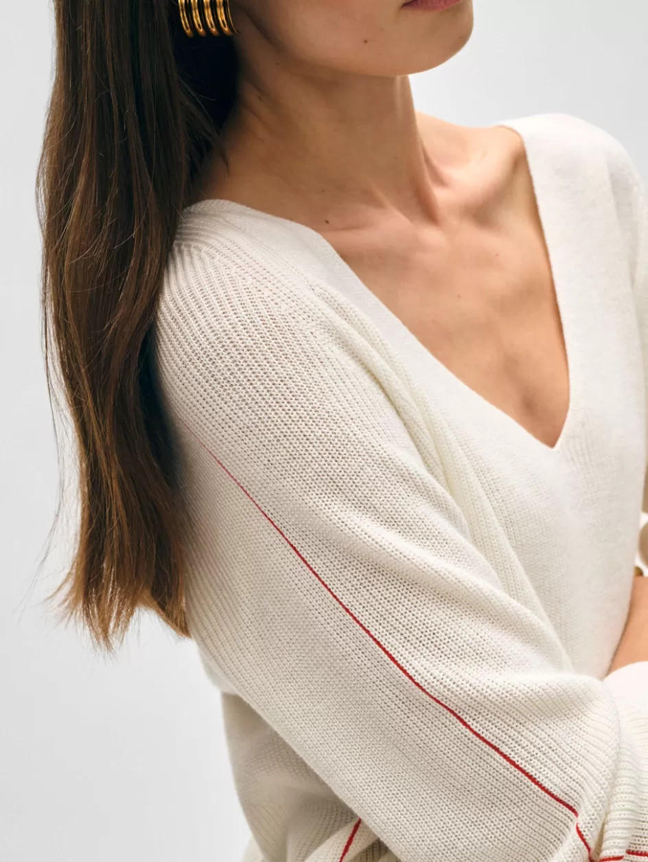White + Warren Sweaters-cotton linen tipped v neck