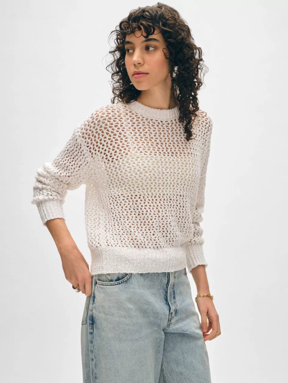 White + Warren Sweaters-cotton slub mesh crewneck
